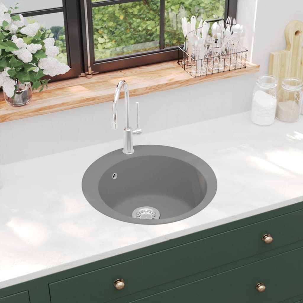 Lavello Granito Grigio Rotondo 1 Vasca - Soluzione Salvaspazio Cucina