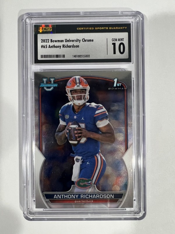 2022 Bowman University Chrome #65 Anthony Richardson RC CGC Gem Mint 10