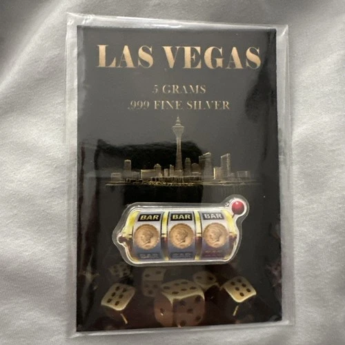 5 Gram .999 Fine Silver Art Bar Las Vegas Slot Design, Sealed