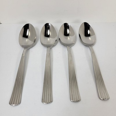 Wallace Parker Flatware 4 Teaspoons Fluted Ribbed Handle Glossy 18/10 Stainless