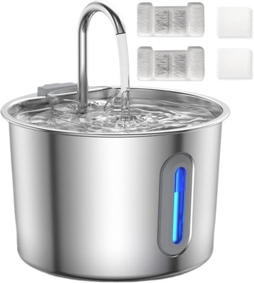 Edelstahl Katzenbrunnen 2,2 L leise Trinkbrunnen mit Wasserstandsfenster LED