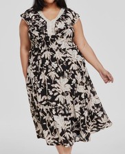 Tahari ASL Women's Black Printed V-Neck Fit & Flare Dress Plus Size 24W