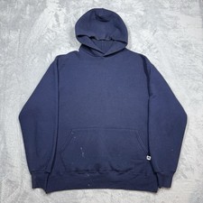 Vintage Russell Athletic Hoodie Mens XL Navy Blue Pullover Blank USA 90s READ