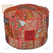 New Indian Floral Pouf Ottoman Foot Stool Cover Poof Floor PillowIndian Vintage