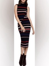BCBGeneration Striped Knit Mock Neck Sleeveless Bodycon Midi Dress Women M