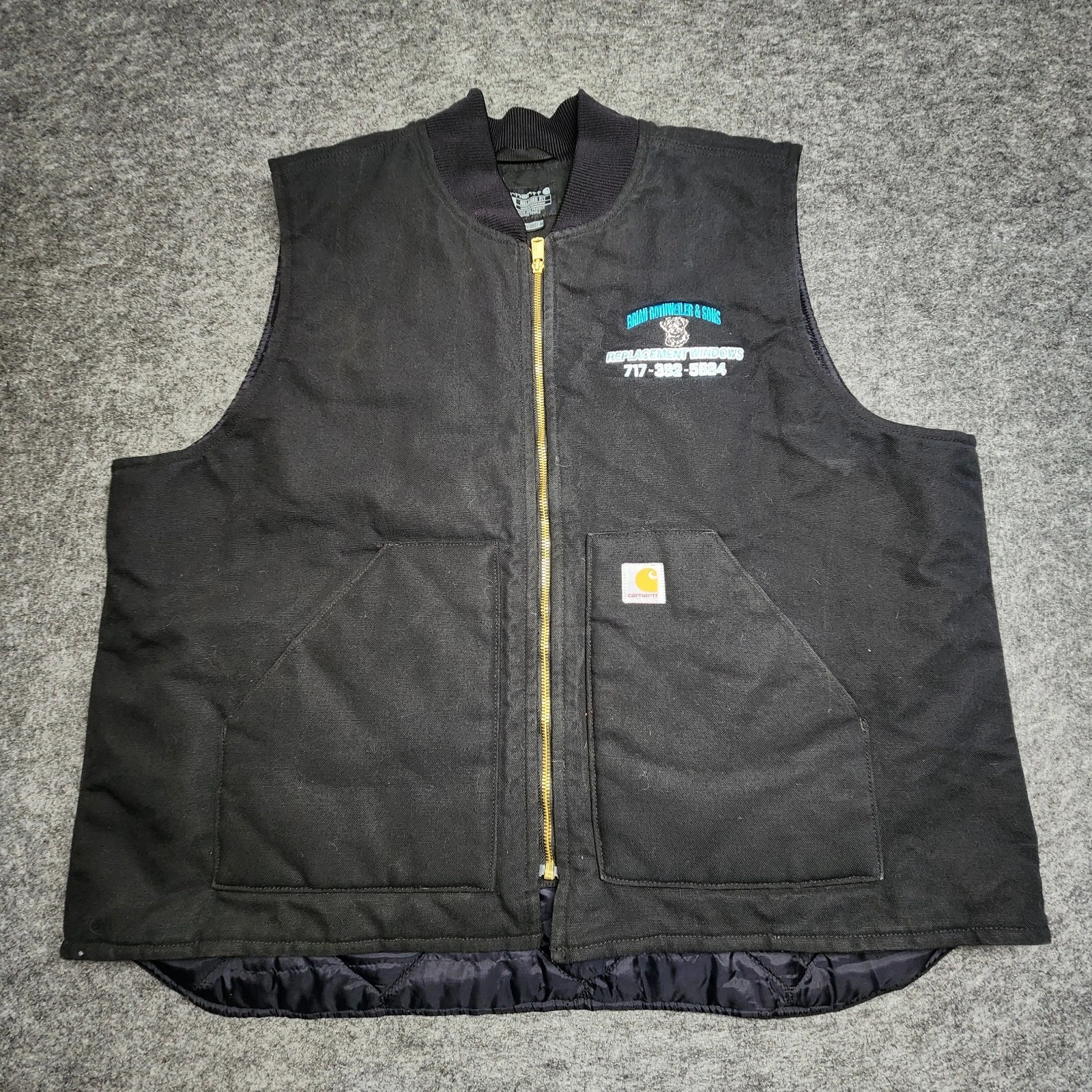 Carhartt Mens Duck Canvas Quilt Lined Insulated Workwear Vest Black 2XL V01