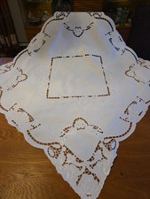 Alte Handimex Tischdecke  Naturweiß 78x84cm Richelieu Handarbeit Halbleinen