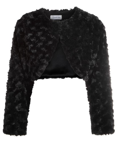NEW Bonnie Jean Girls Size 10-12 (L) BLACK FAUX FUR Bolero Shrug Sweater Jacket
