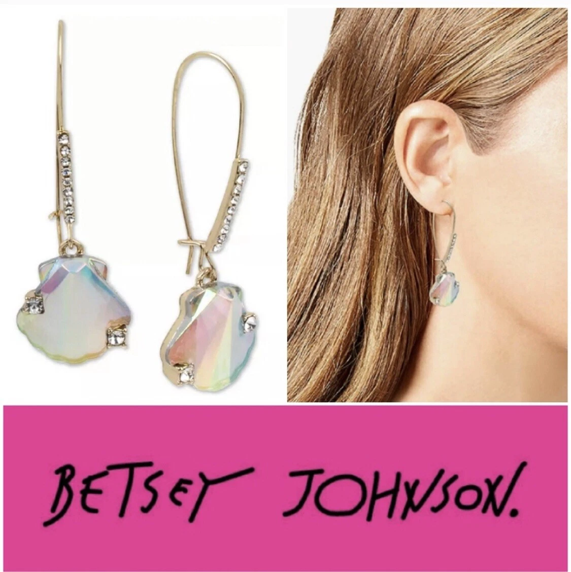 Betsey Johnson Crystal Seashell Drop Earrings eBay
