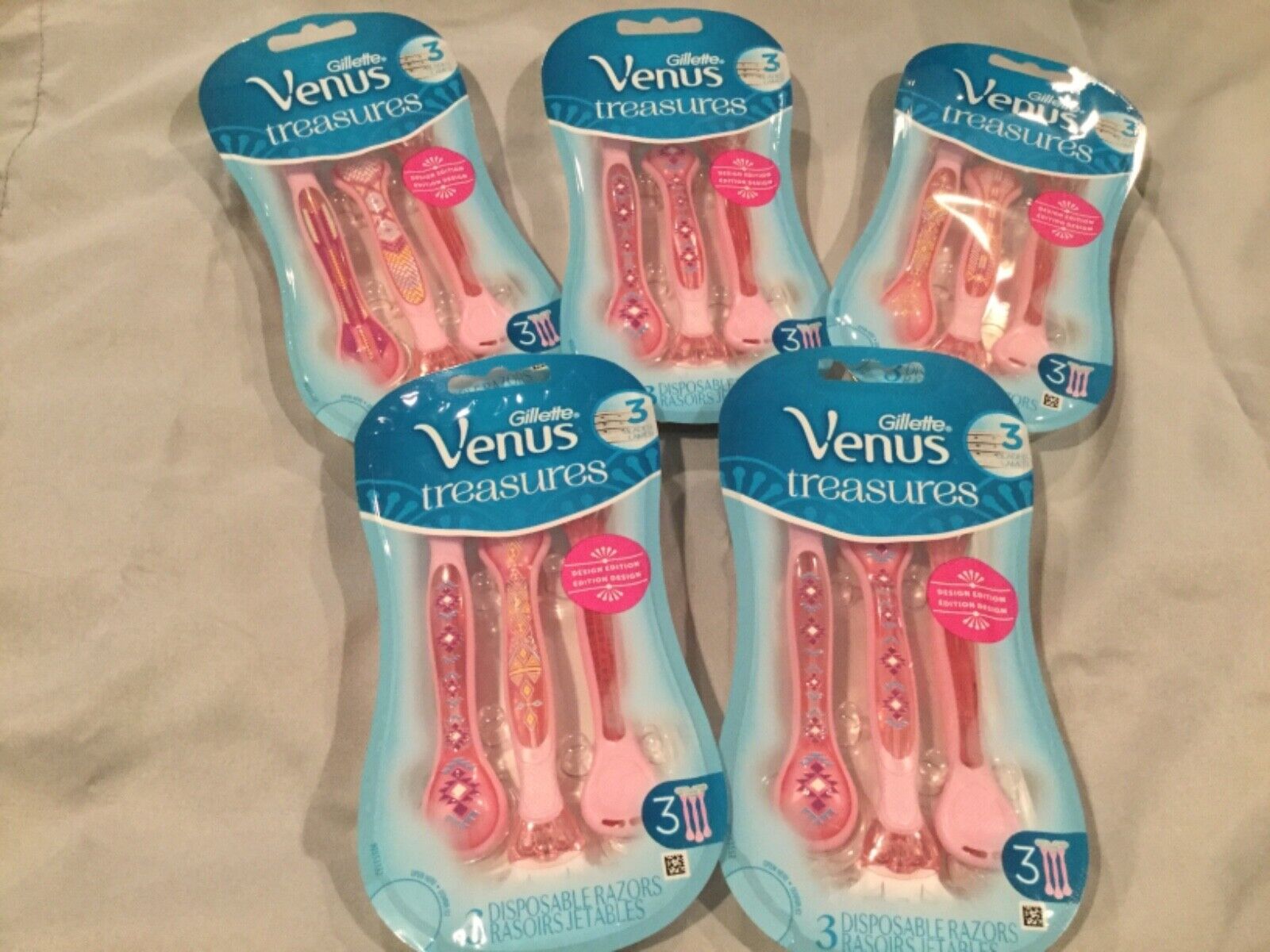5 Packs Gillette Venus Treasures Disposable Womens Razors 15 Raz