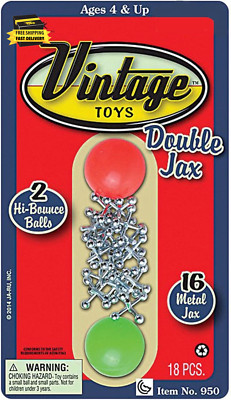 Vintage Metal Jacks Game Set/Two Bouncy Balls.(1 Pack) Mini Jax Toy. Classic Fam