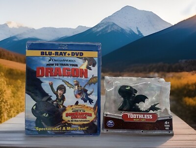 How to Train Your Dragon NEW Lot: Movie (BluRay/DVD)+Toothless Night Fury Figure