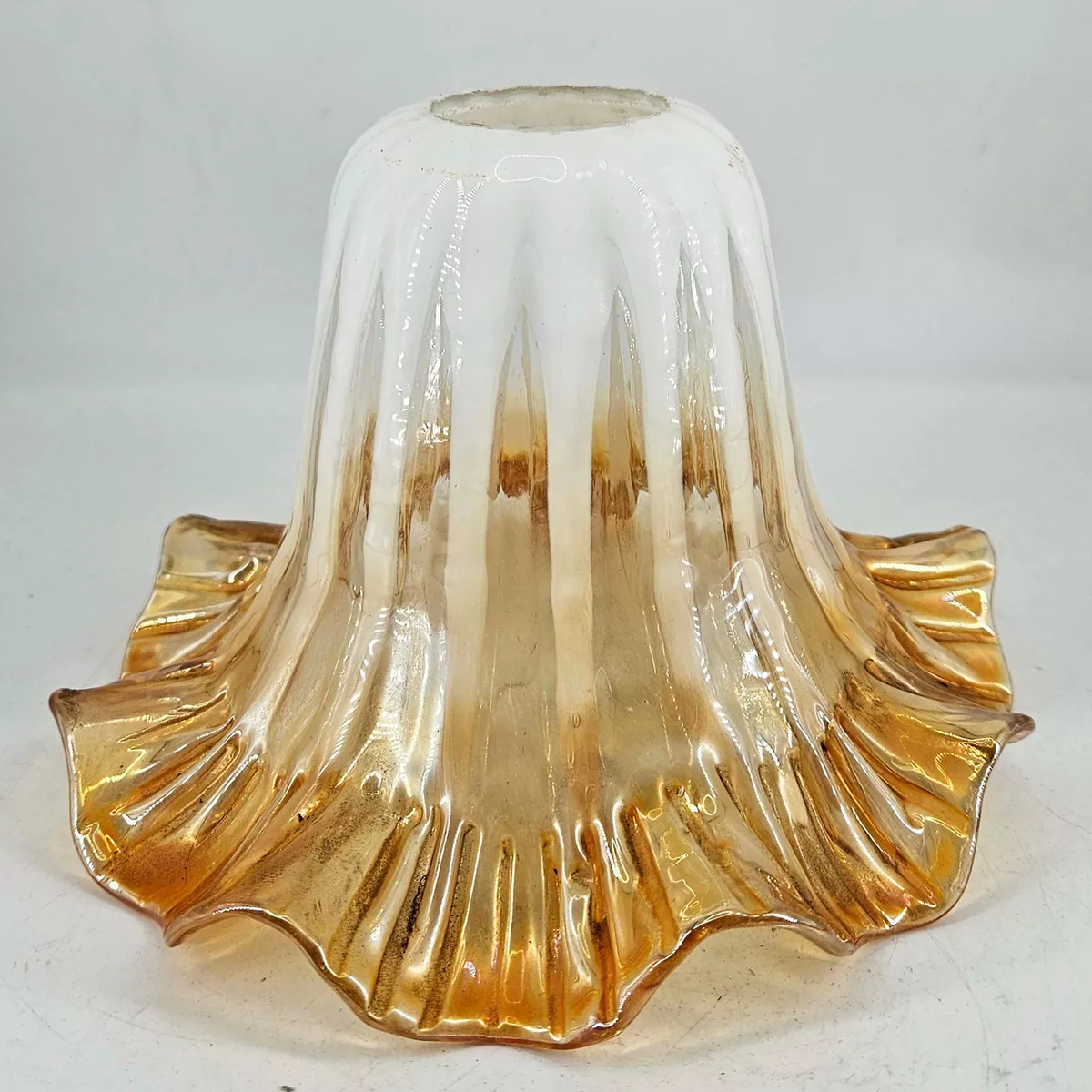 Vintage hand blown Glass Lamp Shade peach iridescent tulip