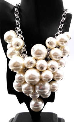 Charming Charlie's White Bubble Beads Silver Tone 16'' Chocker Necklace w/ 3'' Ext