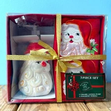 New Vintage Sultan's Linens Holiday Christmas 3 Piece Set Ceramic Pump, 2 Towels