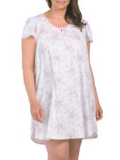 Nwt 72 Miss Elaine SILKY KNIT Pink Floral ROSES Cap Sleeve Short Nightgown 1X