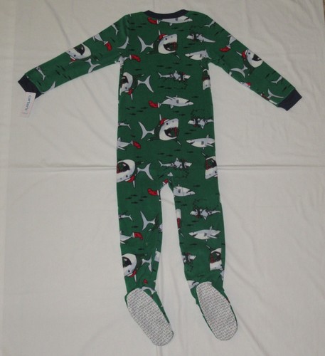Carters Fleece Footed Pajama Blanket Sleeper Sz. 6 7 8 12 14 Shark Christmas - Picture 5 of 7