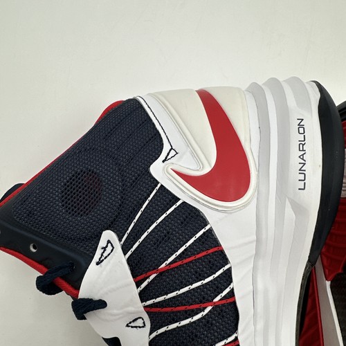 Nike Lunar Hyperdunk + White Blue Red USA 2012 Size 12 Used 524934-102 - Picture 6 of 24