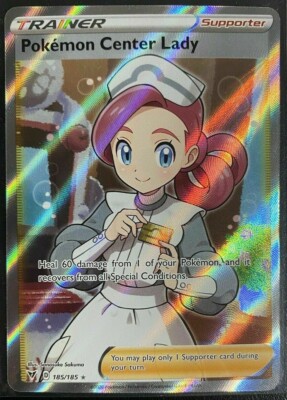 FULL ART Pokemon Center Lady ULTRA RARE 185/185 Pokemon Vivid