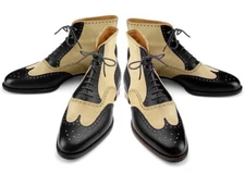 New Handmade Men Wing Tip Ankle High Boots Two Tone Leather Casual brogue Boots