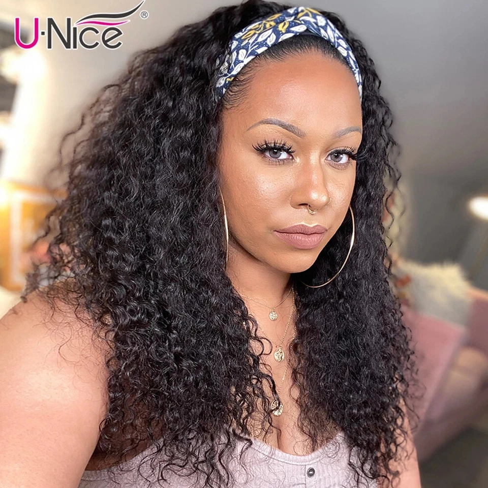 UNice Malaysian Headband Curly Human Hair Wigs 20" Glueless Easy to Wear and Go - Image 2 of 4