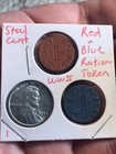 Trio WW11 OPA Red And Blue Ration Token And Steel Cent