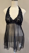 Victoria  s Secret Halter Top Babydoll Lingerie Sz: Small Lace Sheer Black