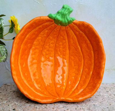 Ceramic Pumpkin Shaped Bowl with Green Stem