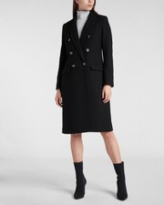 NEW EXPRESS 248 BLACK DOUBLE BREASTED WOOL BLEND COAT SZ XS EXTRA SMALL