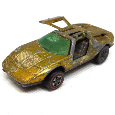 Hot Wheels Redline Mercedes Benz C-111 Gold Gray Interior 1970 Made In Hong Kong