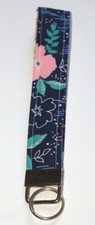 Navy Blue Floral Wristlet Keychain