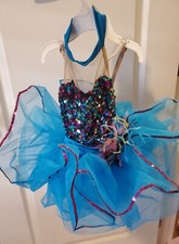 Girls Tutu Dress Dance Blue Multicolor Sequins Dance Gallery Made In USA Sz Sm