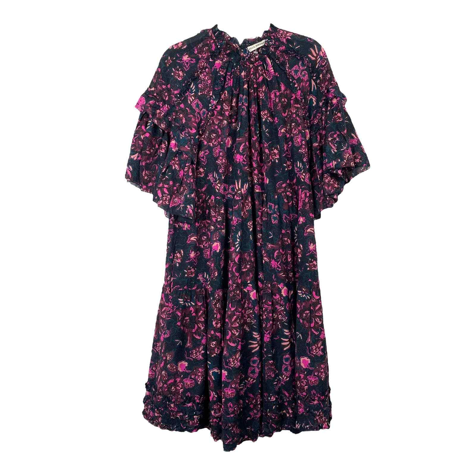ULLA JOHNSON Fawn floral Dress in Midnight Sz 6 blue purple tiered