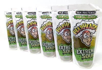 6 Pouches Van Holten's Warheads Extreme Sour Jumbo Dill Pickle In-A Pouch | 8oz