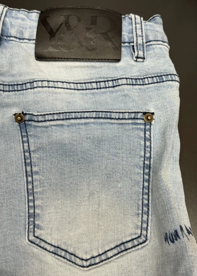 Pantalones de mezclilla para hombre Young & Reckless 31 azul algodón elástico pierna ajustada cremallera mosca Foto 4 de 4