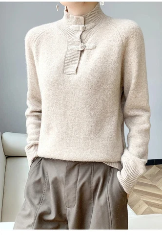 Women Half-high Collar Knitted Basic Sweater Pullover Autumn Winter Soft Top - Bild 18 von 29