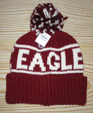 MENS AMERICAN EAGLE POM POM BURGUNDY BEANIE HAT ONE SIZE
