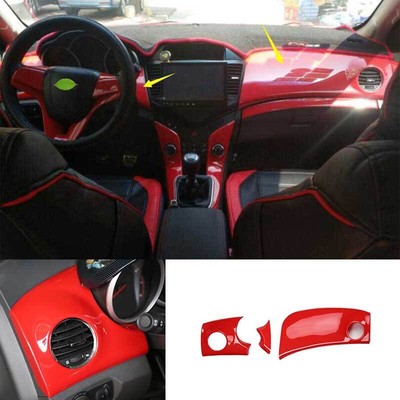 Glossy Red Central Console Dashboard Strip Trim 3PCS For Chevrolet Cruze 2010-15