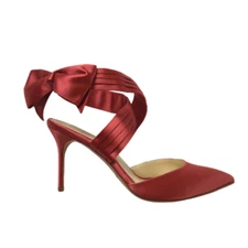 NWOB Sarah Flint Ankle Bow Wrap Heels Womens 37.5 7.5 Salmon Pink Pointed Toe