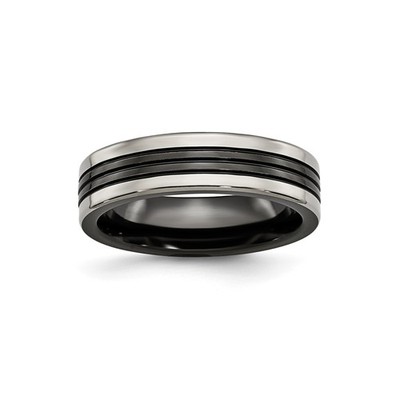 Titanium Black Ti with Grey Edges 6mm Grooved and Polished Band