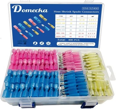 400pcs Heat Shrink Spade Connectors Electrical Spade Terminal Wire Connectors
