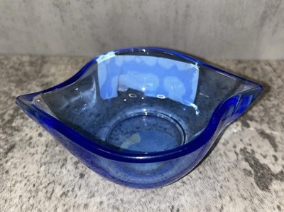 Luminarc Glass Dish Bowl Candle Holder Blue  Aqua Marine France Vintage Trinket