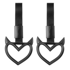 2 Pcs Heart-Shaped Car Handle Straps Rear Bumper Warning Ring Black