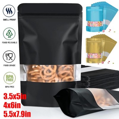 Mylar Foil Food Storage Stand Up Zip Seal Pouch Smell Proof Bags with Window