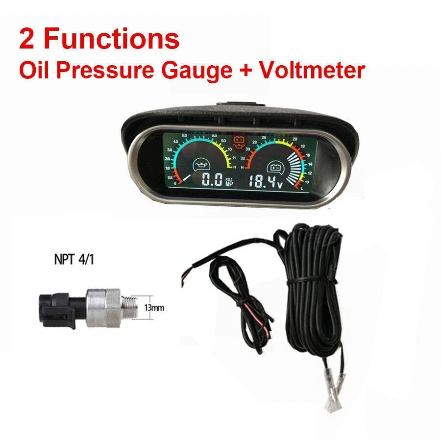 2-Function DC12/24V Car Vehicles LCD Screen Oil Pressure Gauge+Voltmeter M14X1.5 - Image 2 of 4