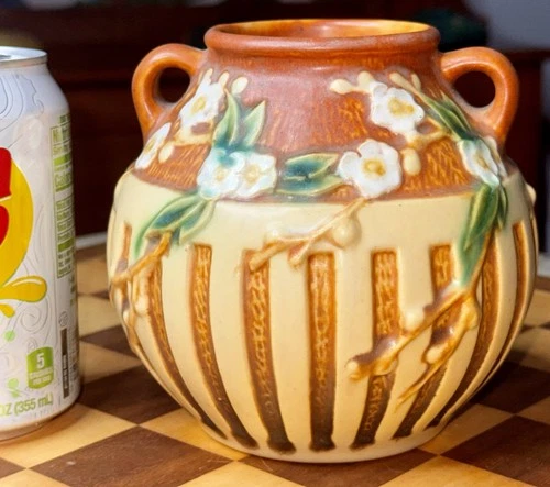 Roseville Brown Cherry Blossom Vase, Shape 618-5" In Excellent Mint Condition