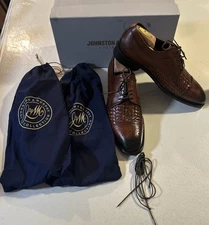 Johnston & Murphy Woven Cap Toe Ellsworth Brown Italian Calfskin Leather Size 9M