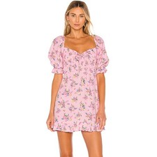 Faithfull The Brand Sage Mini Dress Floral Sweetheart Puff Sleeve Ruffle, Size 4