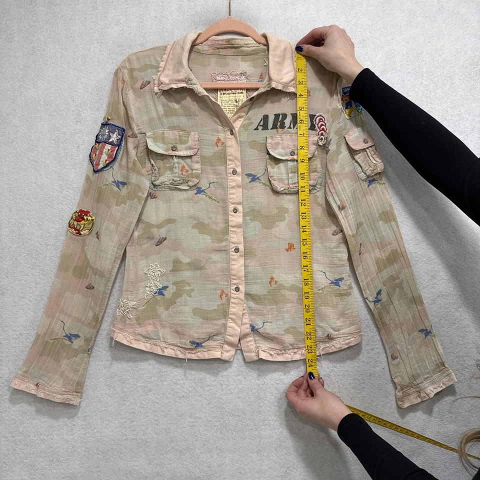 Da-Nang Camisa Chaqueta Mujer Mediana Rosa Camuflada Ejército Parche Encaje Bordado Boho Foto 2 de 4