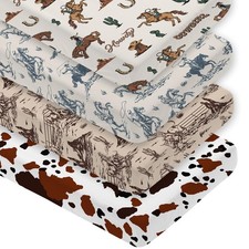 4 Pack Western Cowboy Crib Sheet Set for Boys or Girls, Neutral Soft Breathab...
